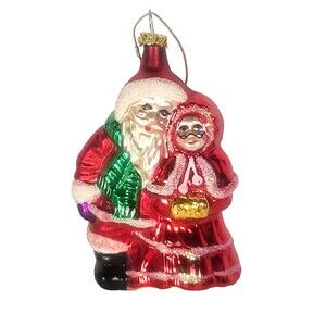 Vintage Inge Glass Santa Mrs Claus Ornament 1999 Blown Glass Christmas Decor 90s